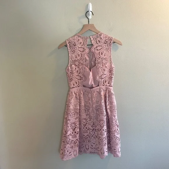 BHLDN Rosaline Dress Size Small Light Pink Lace Cutout Mini Lilac Occasion - Picture 3 of 11